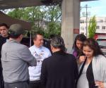 Chief Atleo speaking with Howard E. Grant, Susan Point and Rhea Guerin